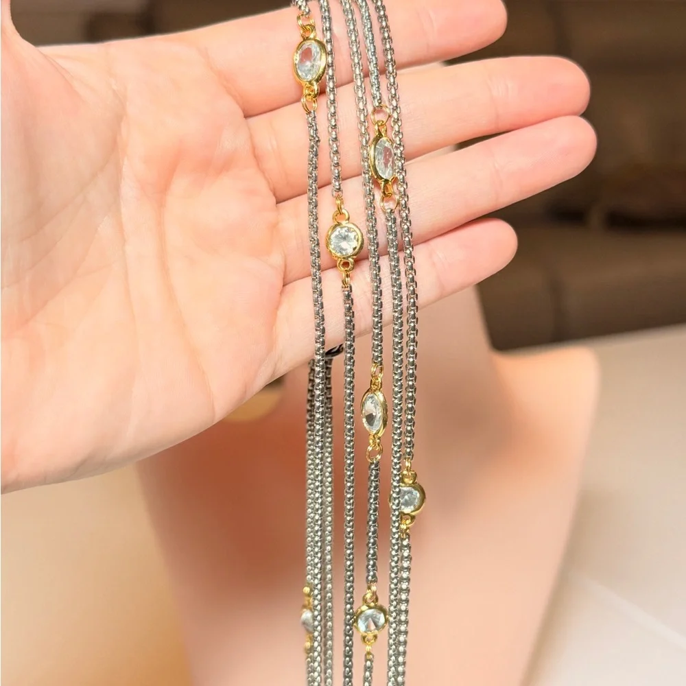 Multi-Strand Silver and Gold Crystal Necklace